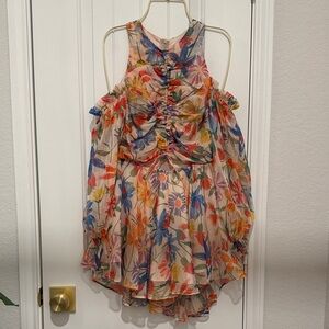 Floral Cold-Shoulder Romper | Ruched Front | Size S
